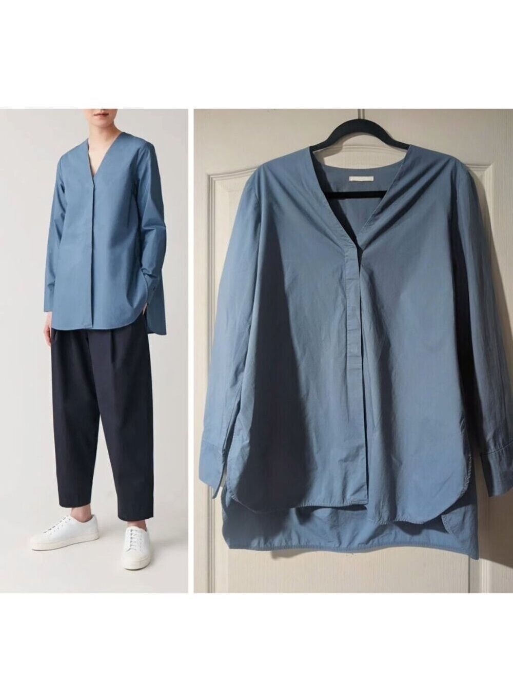 COS | Long Rounded Hem Blouse In Blue
